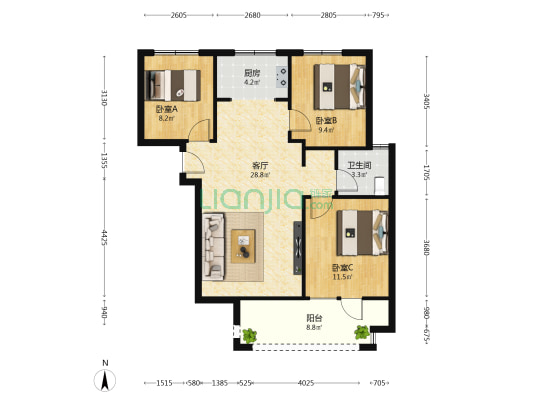 锦绣御府 3室1厅1卫 98平方