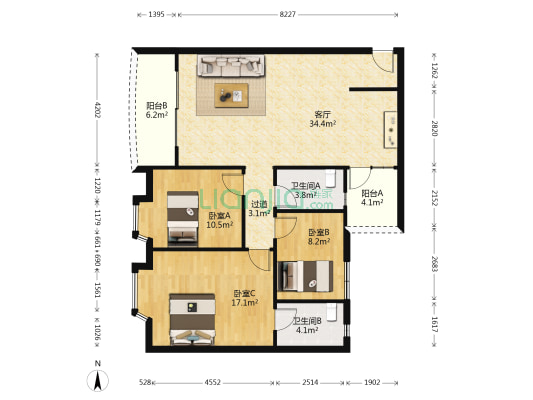 新基·盈翠华庭 3室1厅2卫 95平方