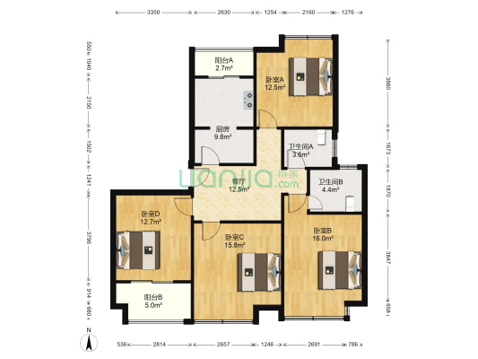 水韵新苑 4室1厅2卫 126平方