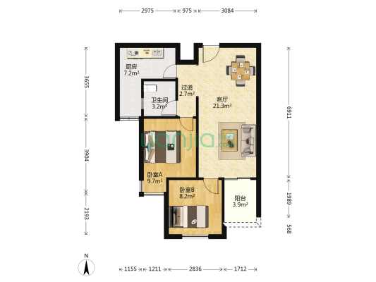 建宇新时区 2室1厅1卫 67平方