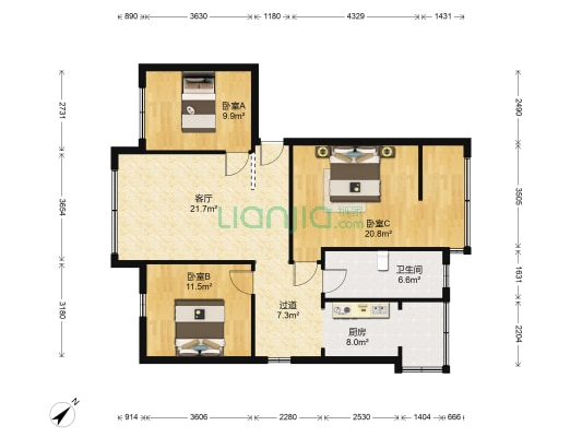德阳南站国储库宿舍 3室1厅1卫 102平方
