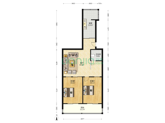 畜牧水产宿舍楼 2室1厅1卫 107平方