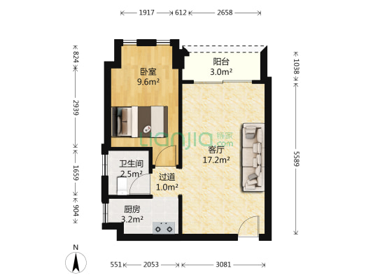 天鹅湾 1室1厅1卫 48平方