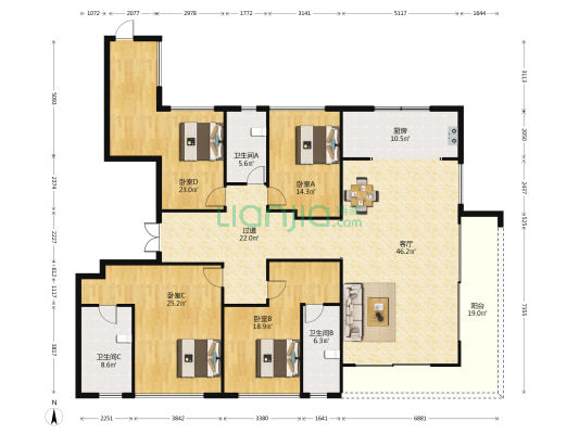 中城光谷龙山湖 4室1厅3卫 230平方