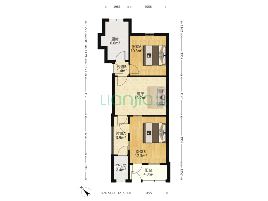 玻璃厂家属院 2室1厅1卫 67平方