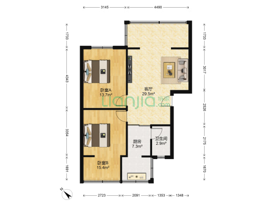 商检局宿舍 2室1厅1卫 74平方