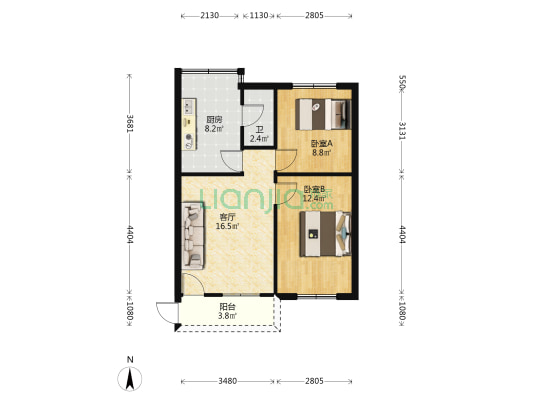 迎雁北路 2室1厅1卫 60平方