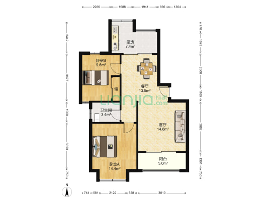 复地富顿街区 2室2厅1卫 92平方