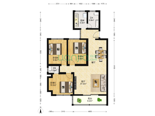 新阳南永和小区 3室1厅2卫 106平方