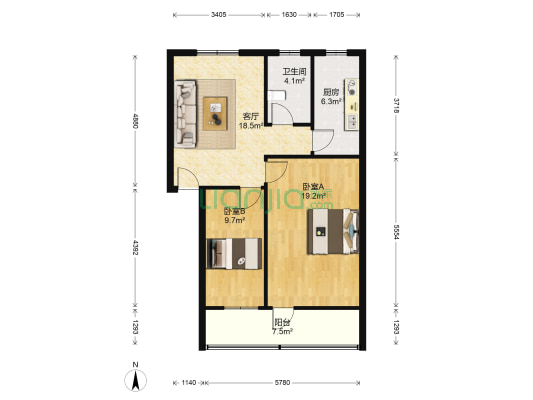 阜阳市十五中家属院 2室1厅1卫 79平方