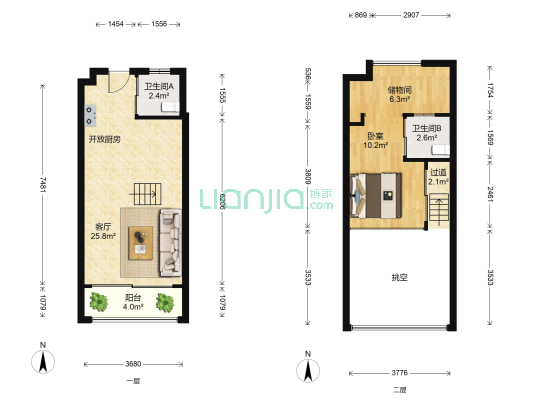 华亭雅苑 1室1厅2卫 50平方