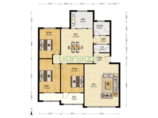 双山大街1968号 3室2厅2卫 161平方