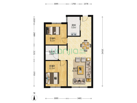 新星宇·揽悦 2室1厅1卫 125平方