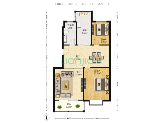 嘉陵江花苑 2室2厅1卫 108平方