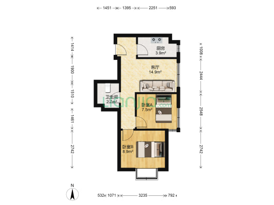 龙之梦馨园 2室1厅1卫 63平方