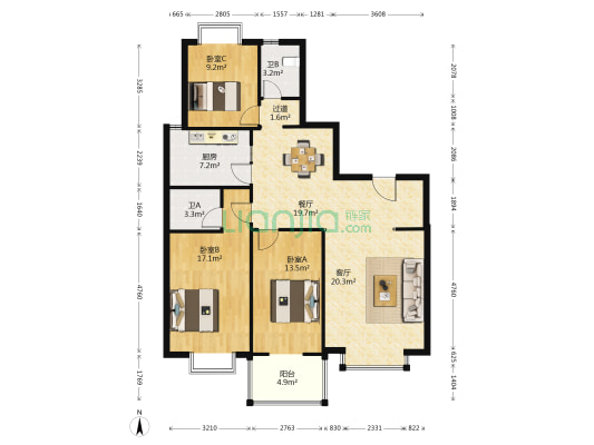 恒泰德钰名邸 3室2厅2卫 145平方