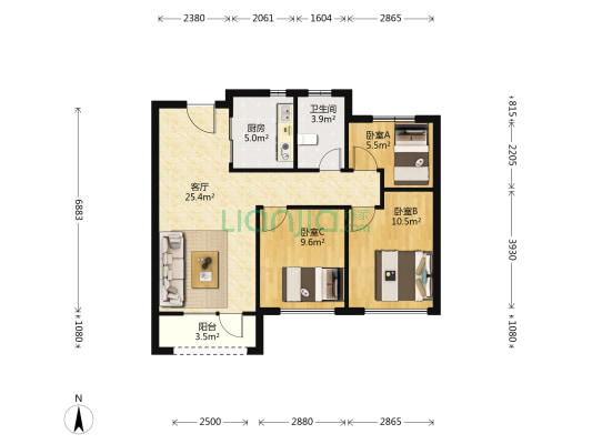 中梁首府壹号 3室1厅1卫 93平方