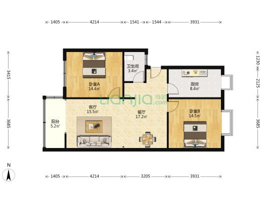 南阳路100号院 2室2厅1卫 100平方