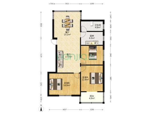 交通局宿舍 3室2厅1卫 100平方