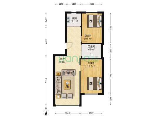 天和居 2室1厅1卫 74平方