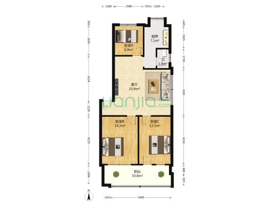 岳阳市楼区城建小区 3室1厅1卫 83平方