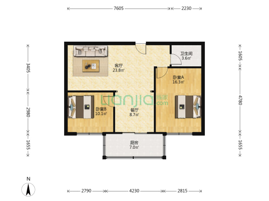 永康送变电 2室2厅1卫 83平方