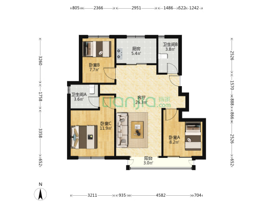金悦雅苑 3室1厅2卫 97平方