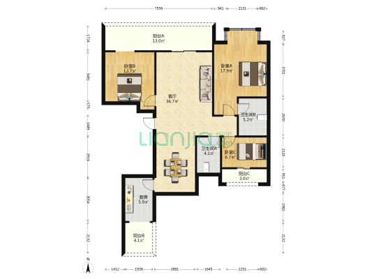 锦绣华府 3室1厅2卫 134平方