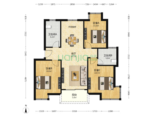 三家浜公寓采菱苑 3室1厅2卫 100平方