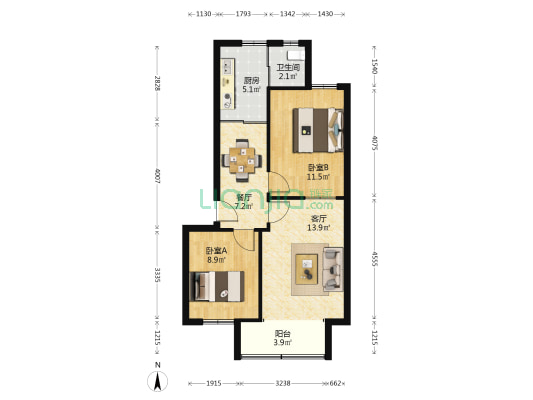 中山中路279弄 2室2厅1卫 68平方