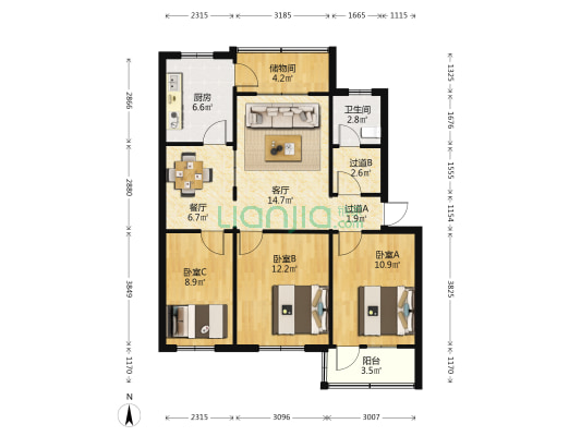 五棉宿舍 3室2厅1卫 88平方