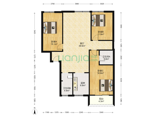 中博康城新居 3室1厅2卫 132平方