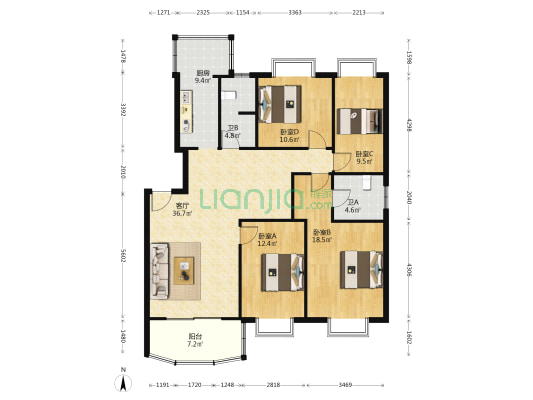圣欧庭 4室1厅2卫 130平方