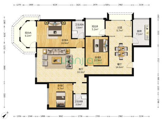 双河湾 3室2厅2卫 141平方