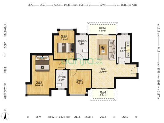 嘉宏锦峯 3室1厅2卫 97平方