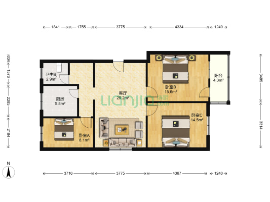 水门桥小区 3室1厅1卫 98平方