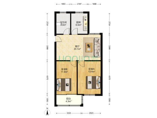 北海苑 2室1厅1卫 77平方