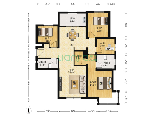 未来公元 4室1厅2卫 148平方