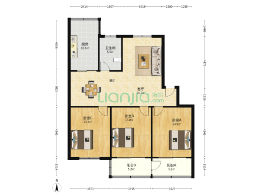 怡安花苑北区 3室1厅1卫 120平方