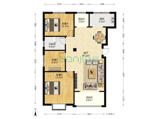 银丰清水园 3室1厅1卫 113平方