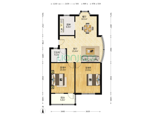 通怡花苑 2室2厅1卫 92平方