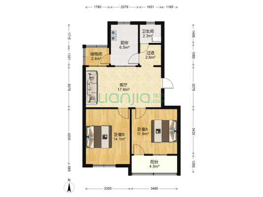 幸福小区 2室1厅1卫 78平方