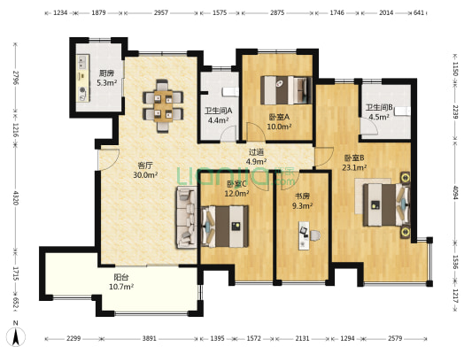 国贸天悦 4室1厅2卫 147平方