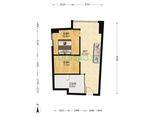 蚂蚁工坊 2室1厅1卫 76平方