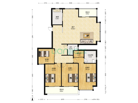 盛世名门 4室1厅2卫 183平方