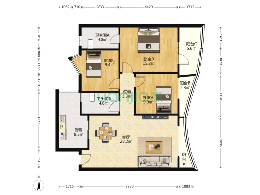 宏馨尚苑 3室1厅2卫 116平方