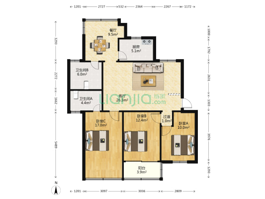 南都新村 3室2厅2卫 116平方