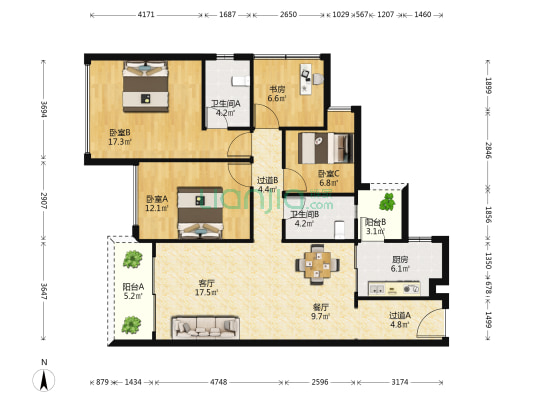敏捷紫岭天玺 4室2厅2卫 121平方