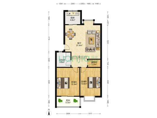 白云北区 2室1厅1卫 95平方