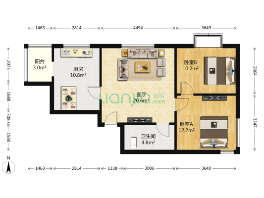 广福家园 2室1厅1卫 87平方